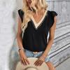 Summer Women's T-shirt Fashion Sleeveless Temperament Elegant Colorblocking V-Neck Tops