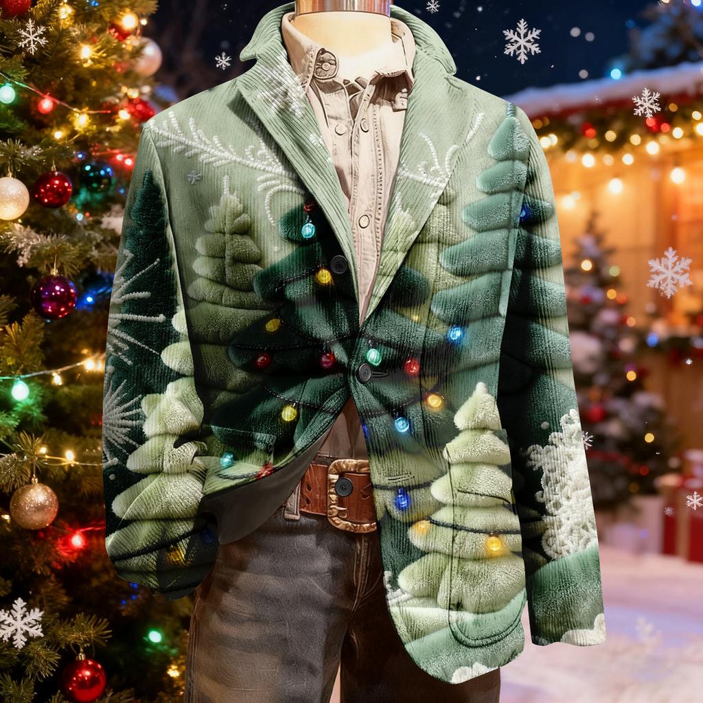 Herren Hässlicher Weihnachten Kord Warmtaschen Anzugjacke Strickjacke Herren Freizeitanzug