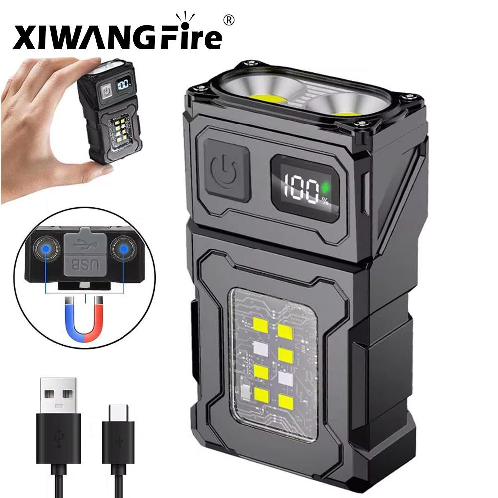 MINI USB Rechargeable LED Flashlight Portable Tail Magnet Flashlight Super Bright Camping Lantern Side COB Emergency Light