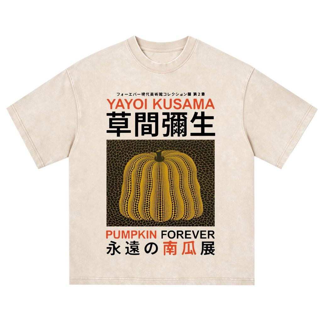 Japanese Artist Yayoi Kusama Pumpkin Eyes Art Show Vintage Washed T Shirt Unisex Unisex Clothing High Quality Short Sleeve Tshirt
