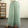 Pants Women Hemp Embroidery Casual Solid Color Loose Big Size Wide Leg Pants