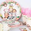 2025 Pink Jungle Animal Party Paper Tableware Set: Plates, Cups, Napkins, Tablecloth