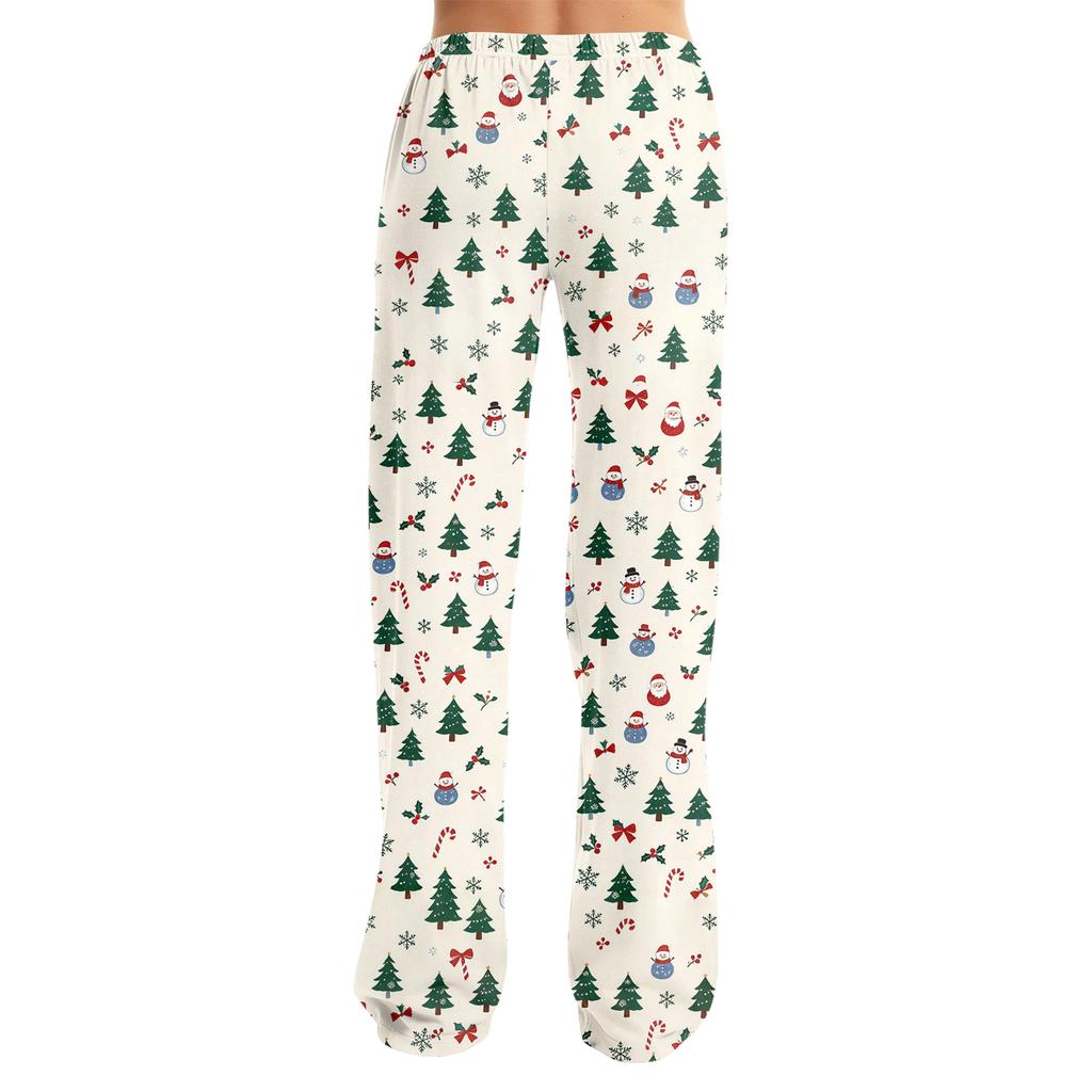 Women's Christmas Print Pajama Pants Casual Sleep Bottoms Without Holiday Home Wear