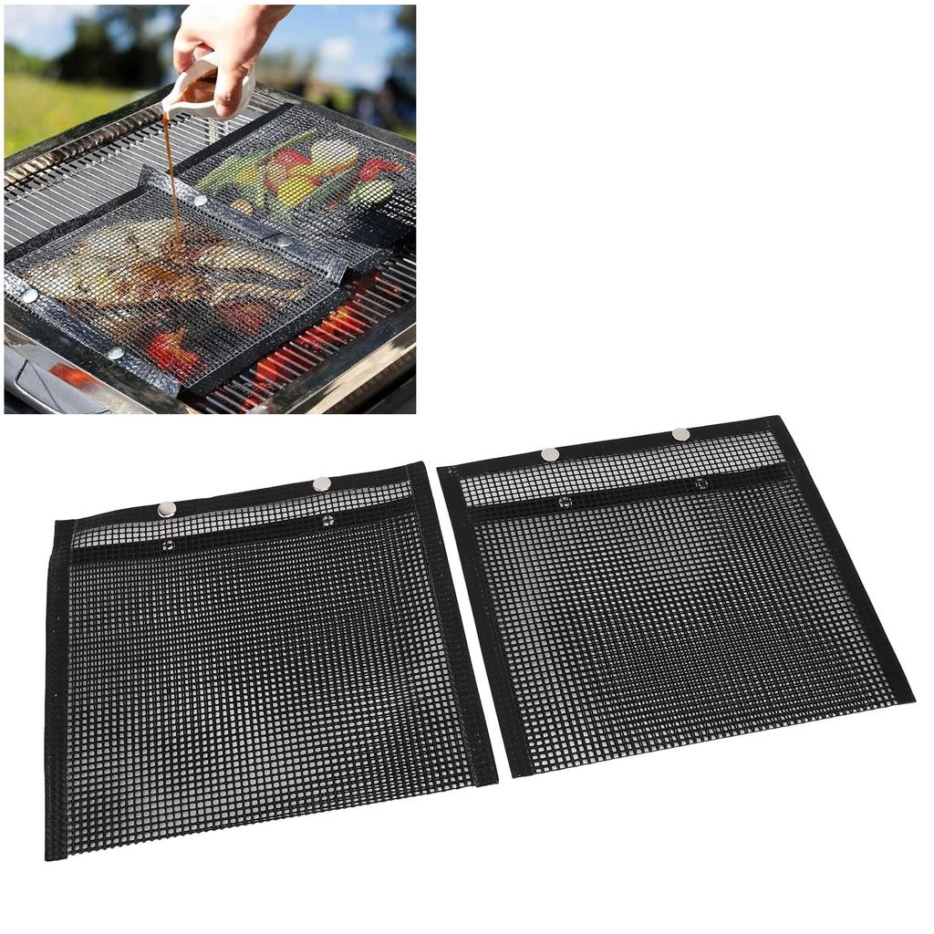 2 Pieces Barbecue Mesh Grilling Bags, Reusable Heat Resistant Fiberglass Grilling Pouches with Non-Stick, for Picnic Barbecues