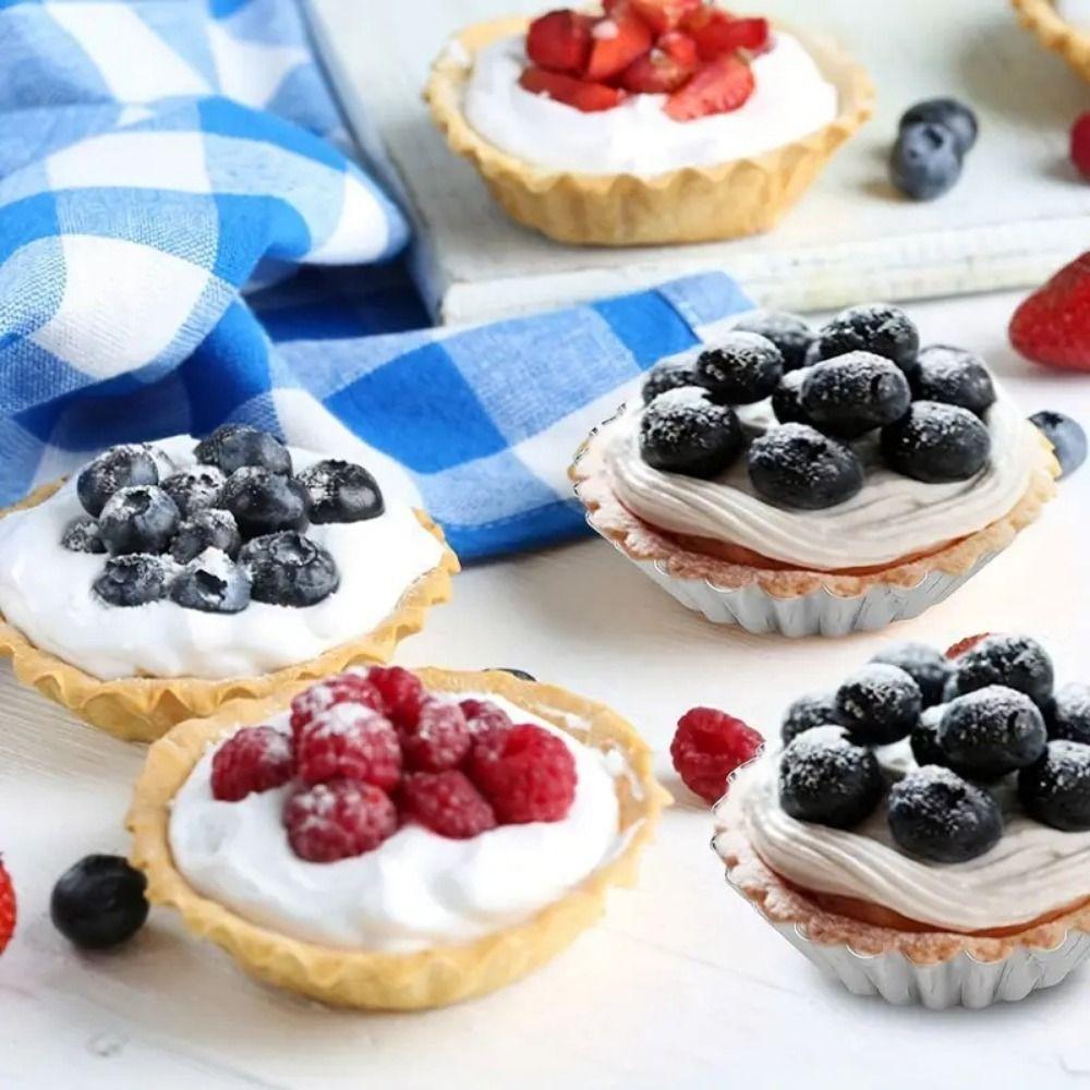 50Pcs Aluminium Zinc Zinc Alloy Egg Tart Cup Mold Reusable Kitchen Baking Mold Egg Tart Baking
