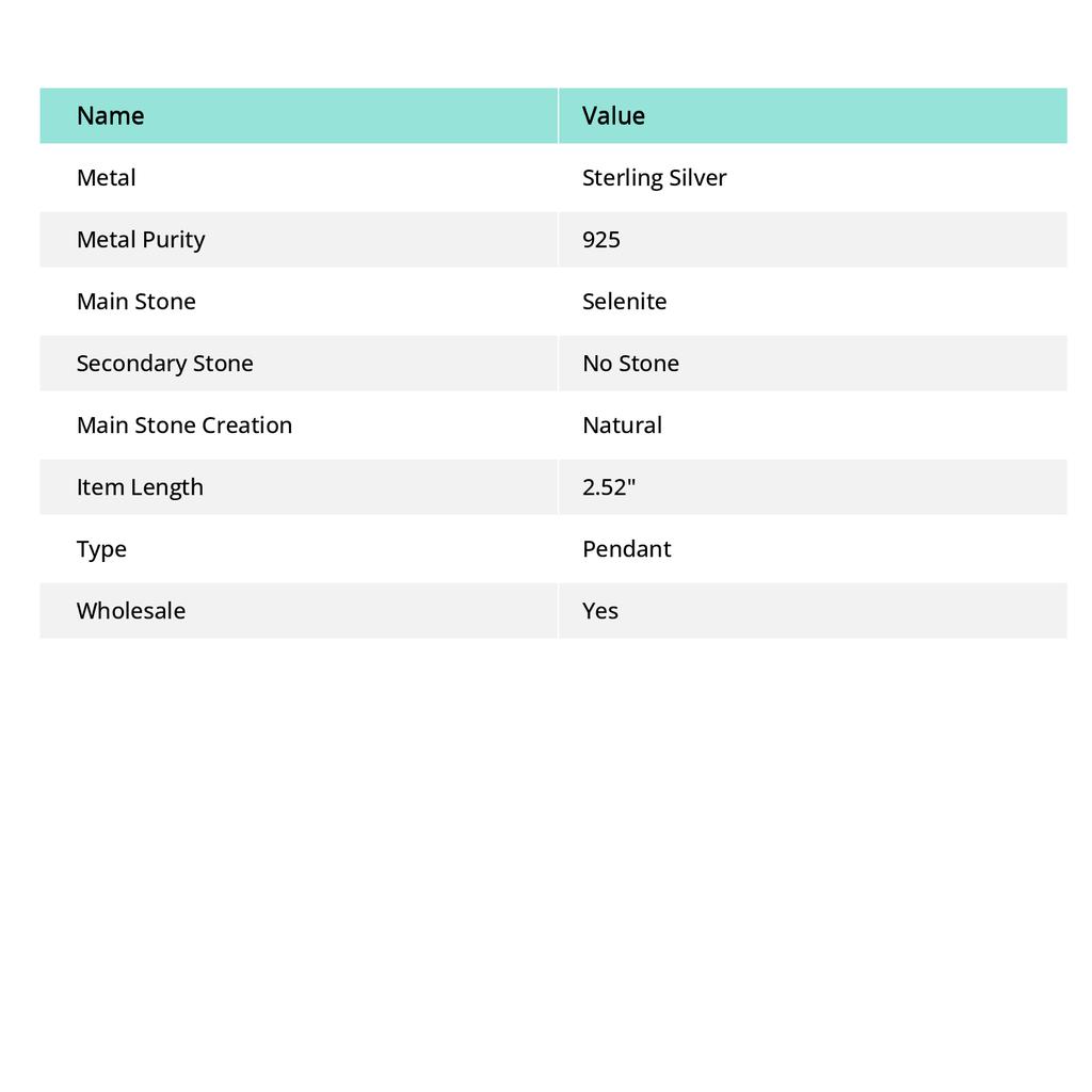 Selenite Gemstone Handmade 925 Sterling Silver Gift Jewelry Pendant 2.52" F6v31