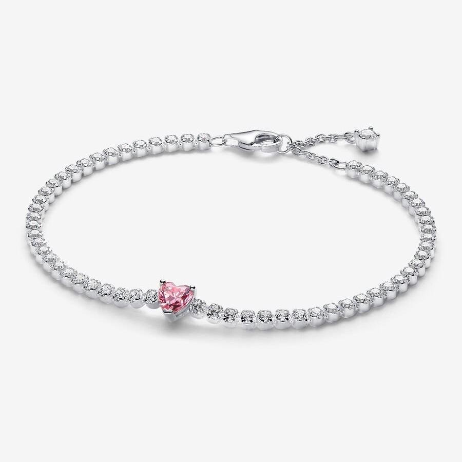 Neues 925er Silber Funkelndes Herz zu Herz Ewige Rose Tennis Schiebearmband Mode DIY Charme Schmuck Exquisites Geschenk
