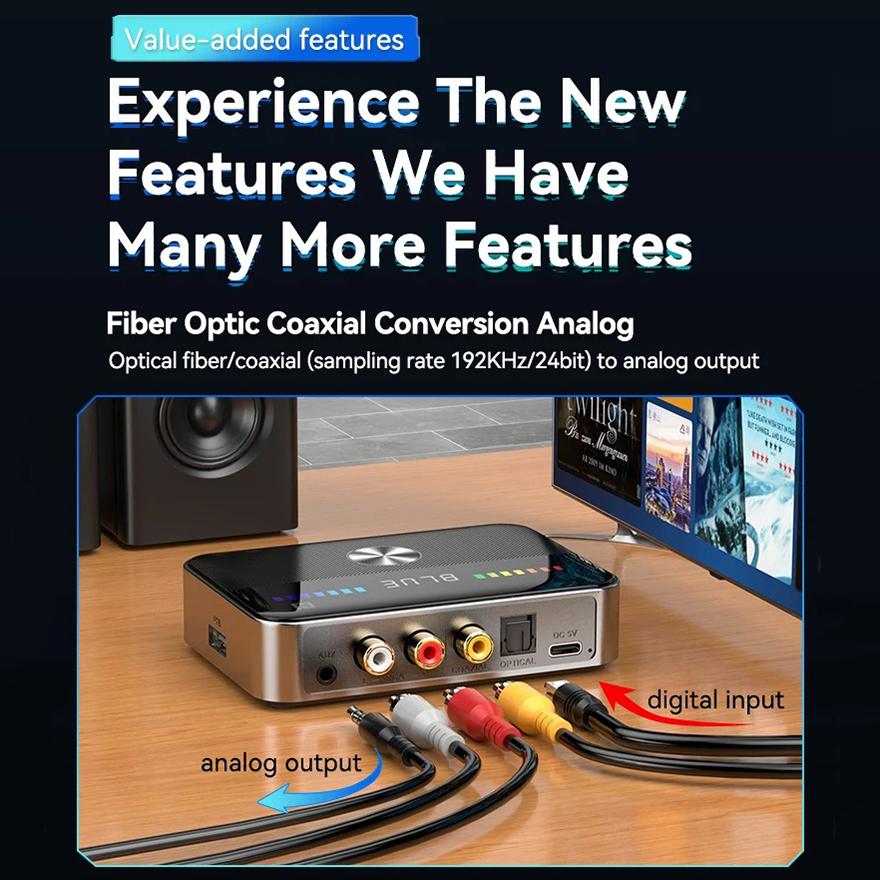 NFC Bluetooth 5.3 Receiver Transmitter Digital To Analog Converter DAC Low Latency Wireless Audio Adapter for TV PC Car Speaker