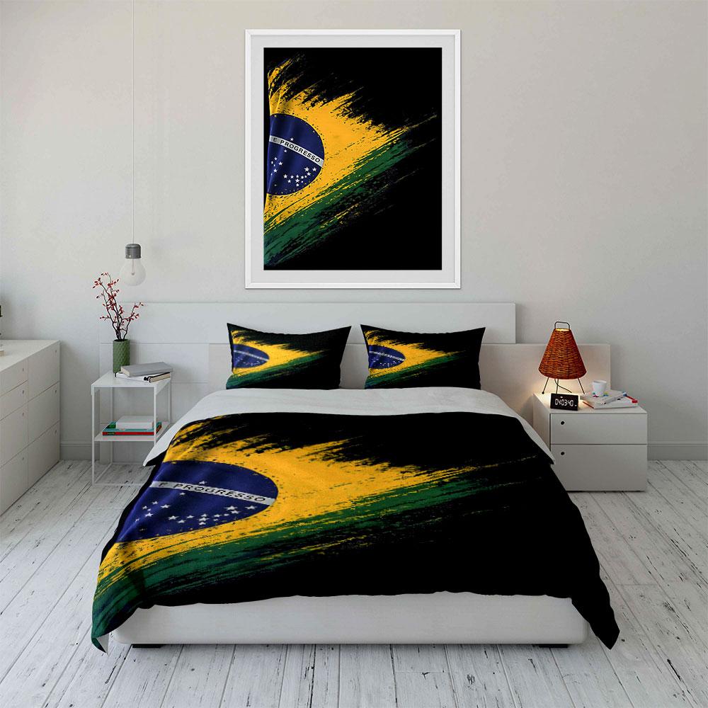 Brazilian flag brush strokes. Bedding sets Duvet cover sets Duvet covers Pillowcases(1*Duvet Cover 2*Pillowcases without duvet insert)