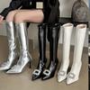Eilyken Winter Street Style Pointed Toe Woman Knee-High Boots Sexy Crystal Zipper Thin High Heels Long Booties Shoes