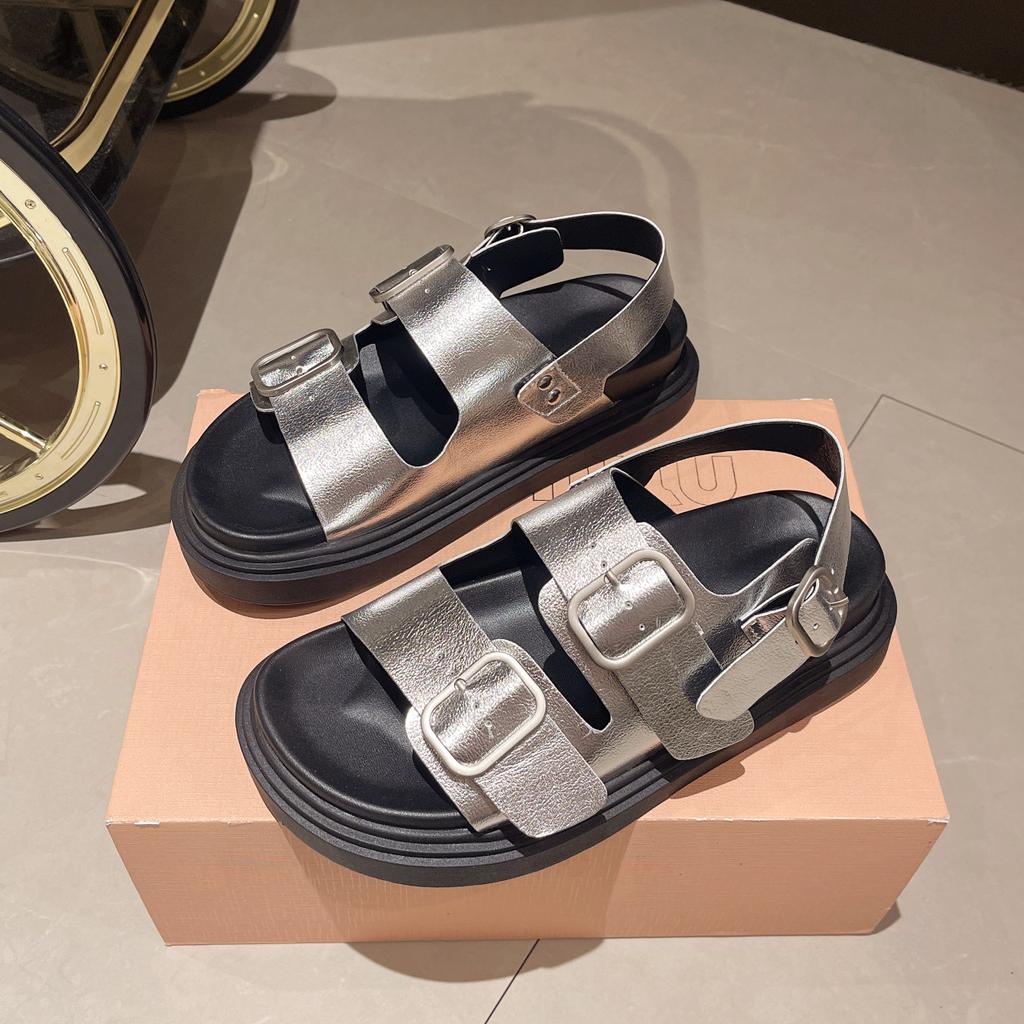 Plateausandalen mit dicker Sohle für Damen Sommer 2024 neue Mode Gürtelschnalle Muffin-Sohle rutschfest Strandschuhe Damen