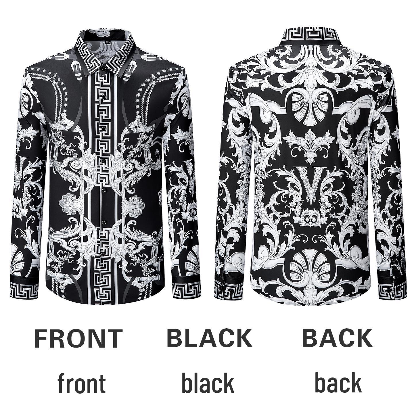 

Мужская высококачественная роскошная рубашка с длинным рукавом, горячий страз, цифровой принт XXXL чёрный