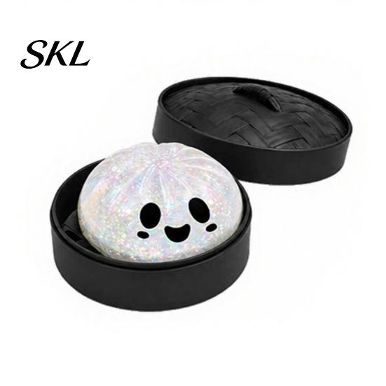 Decompression Toy Halloween Dumpling Squeeze with Steamer Box, Pumpkin Ghost Bat Steamed Kids Stress Relief Bun Sensory for Relief, Party Favors
