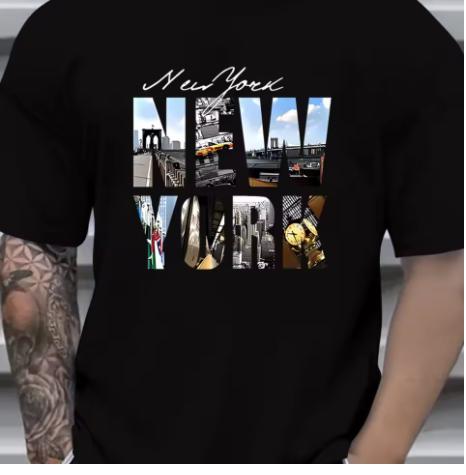 Unisexs Summer Cotton Fashionable Casual Loose Large New York Pattern Printed Sports Round Neck Short Sleeve Tshirt Top Breathable