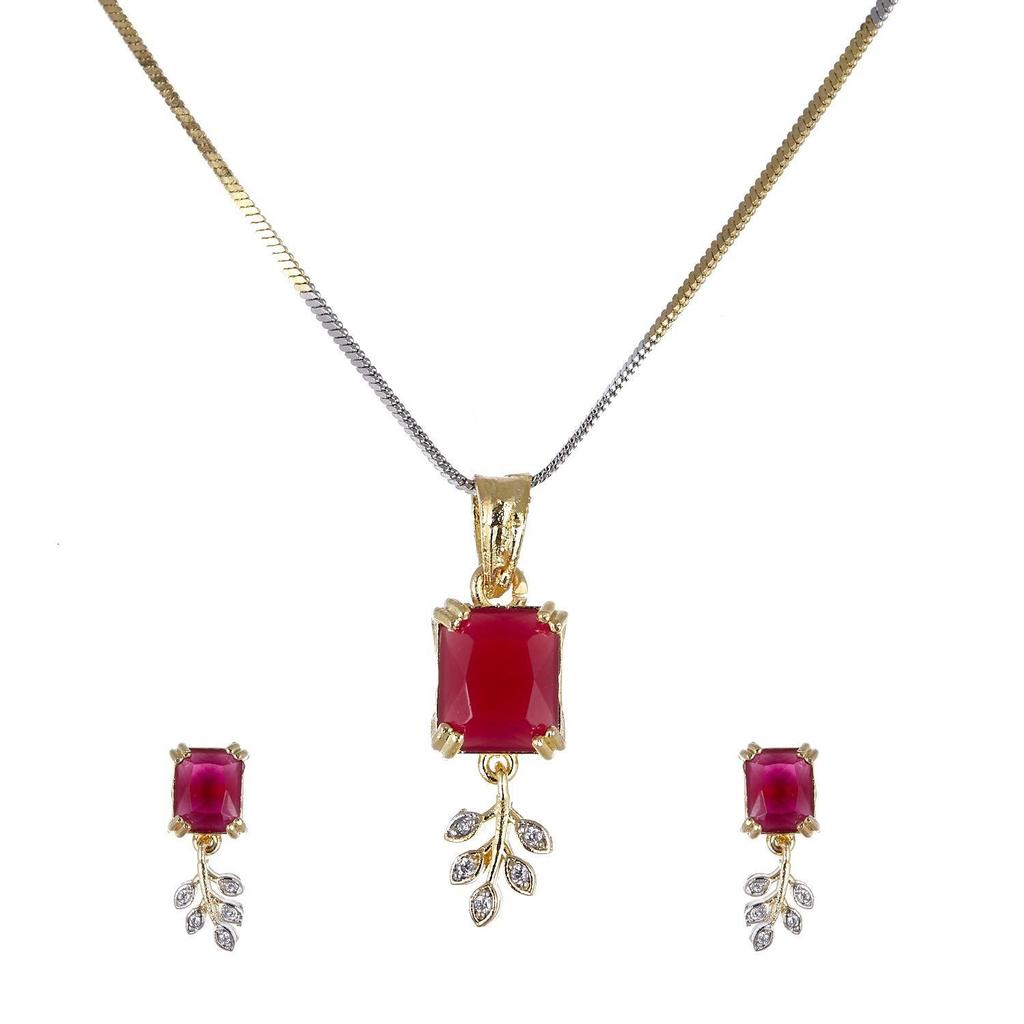 Gold-plated and Cubic Zirconia Pendant Necklace Set for Women & Girls