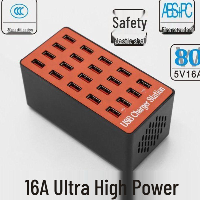 20-Port High Power USB Fast Charger 20A Charging Station for Smartphones & Tablets