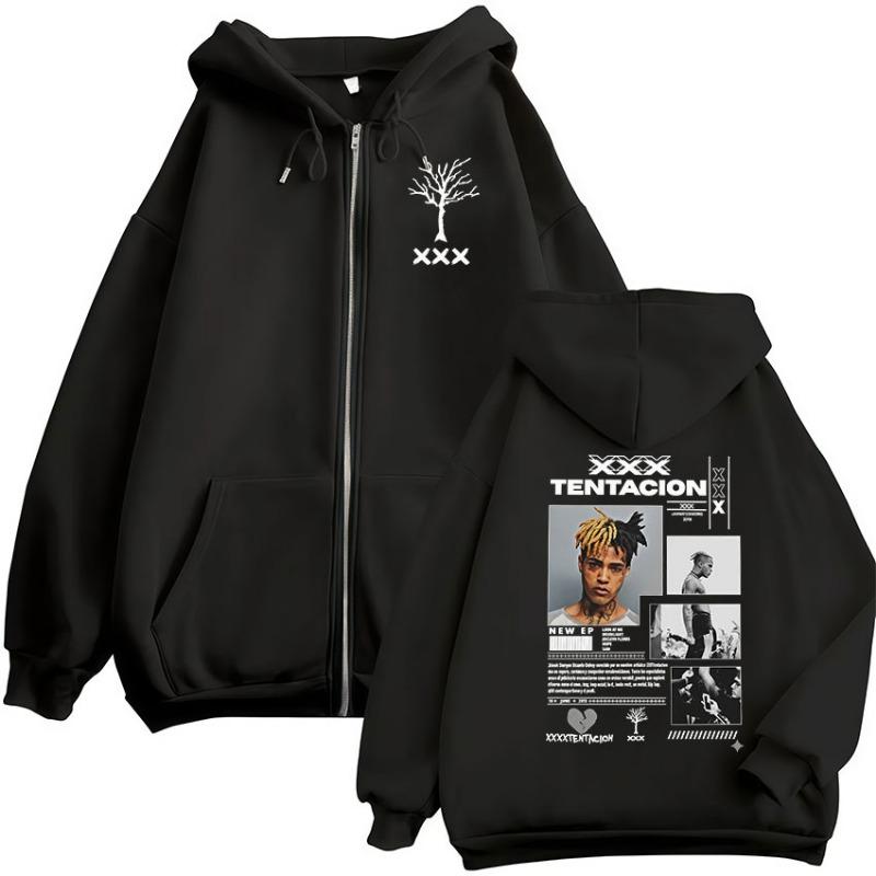 ראפר XXXTentacion אלבום 2026 קפוצ'ון עם רוכסן אופנה גותית לגברים סווטשירט פליז פולאובר גברים מעילי היפ הופ עם קפוצ'ון בגדי רחוב