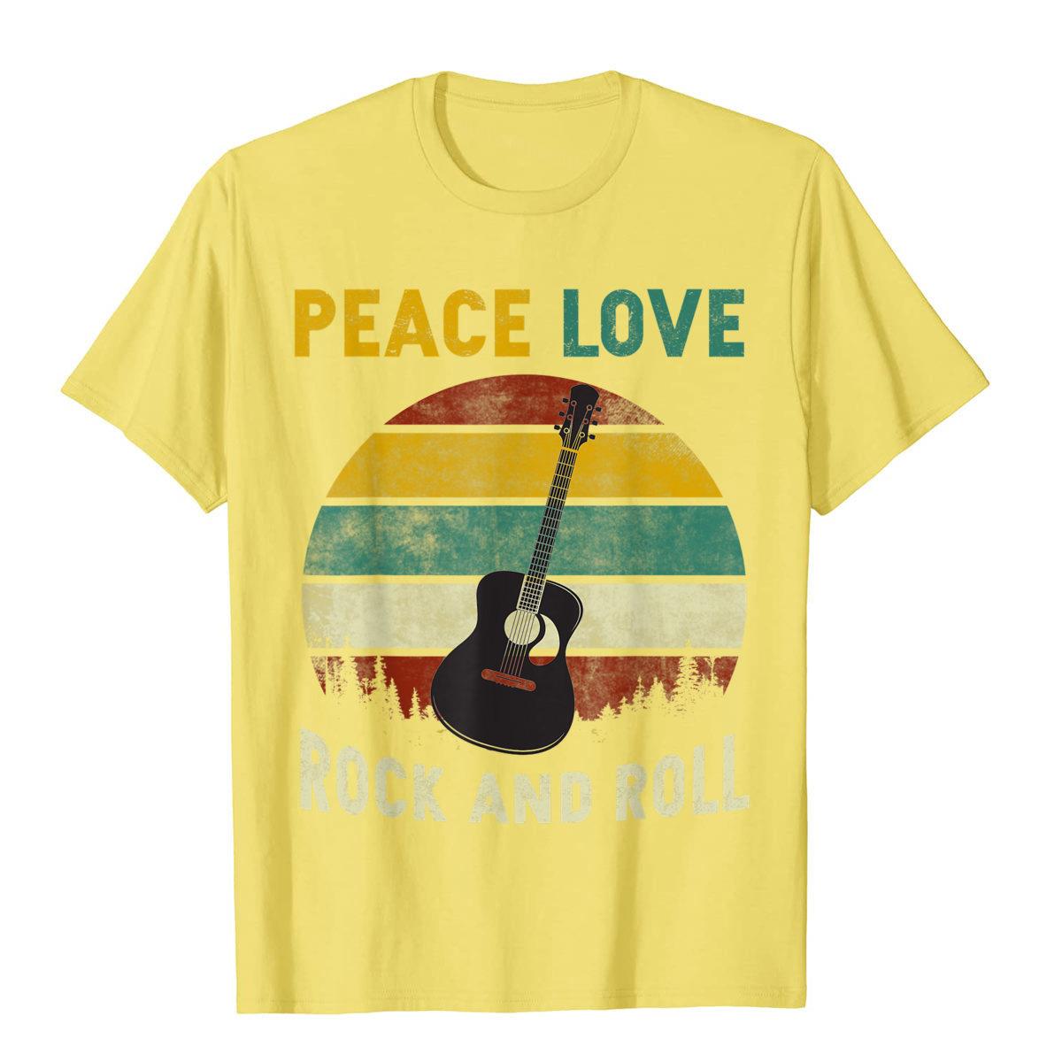 

Peace Love Rock And Roll гитара Ретро Винтажная футболка футболки для студентов топы на день рождения рубашка купоны группа хлопок XL