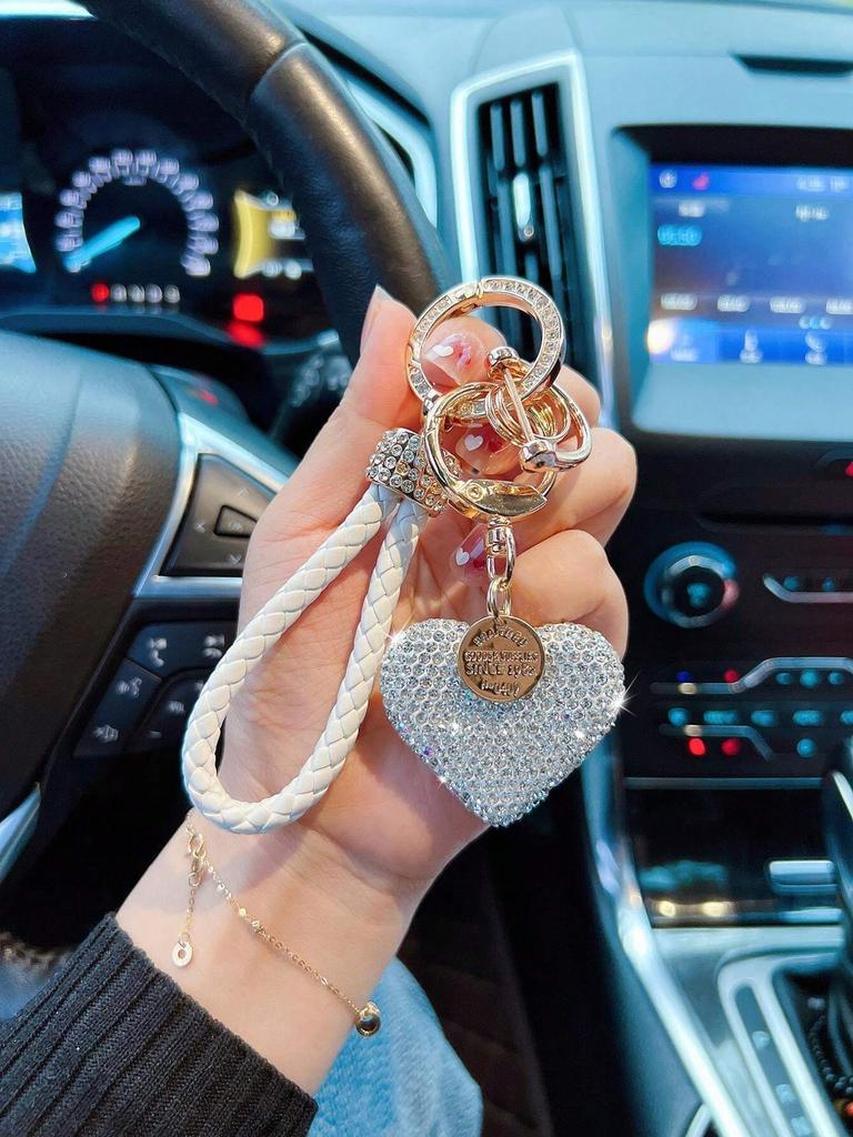1pc Crystal Rope Clay Heart Car Keychain