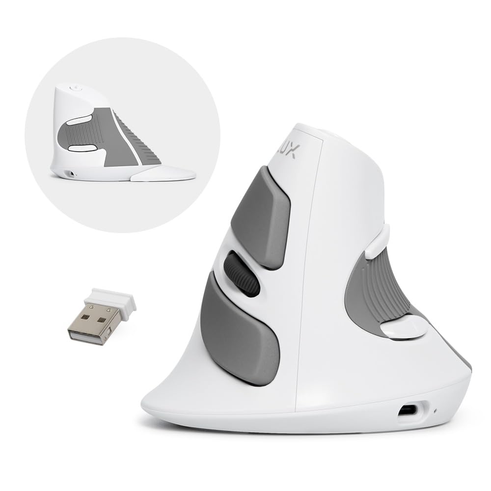 

DELUX Wireless Ergonomic Dual Vertical Detachable Wrist 1600 6 Tendonitis for DB White Mouse, 2.4G, Bluetooth, Mode, Rechargeable, Quiet, Mouse, Rest,