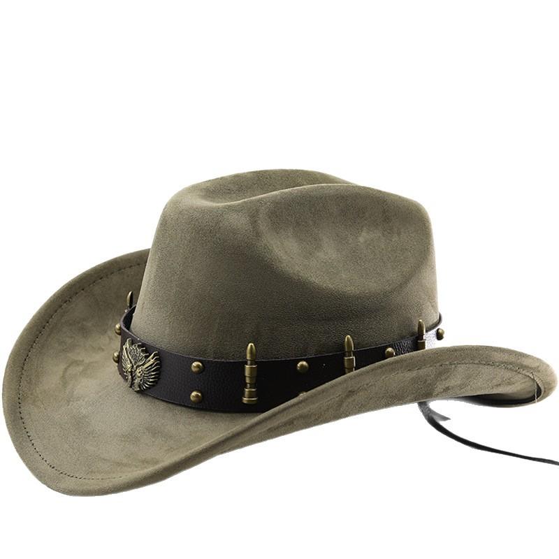 Suede Western Cowboy Hat Vintage Metal Jazz Hat Men's and Women's Ethnic Style Autumn and Winter Big-brimmed Top Hat