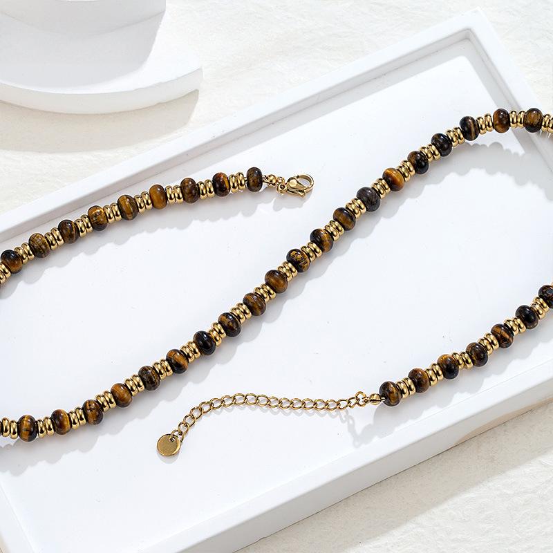 Caramel Maillard Tiger'S Eye Beaded Necklace Women'S Non-Fading Premium Sense Clavicle Chain Niche Vintage Premium