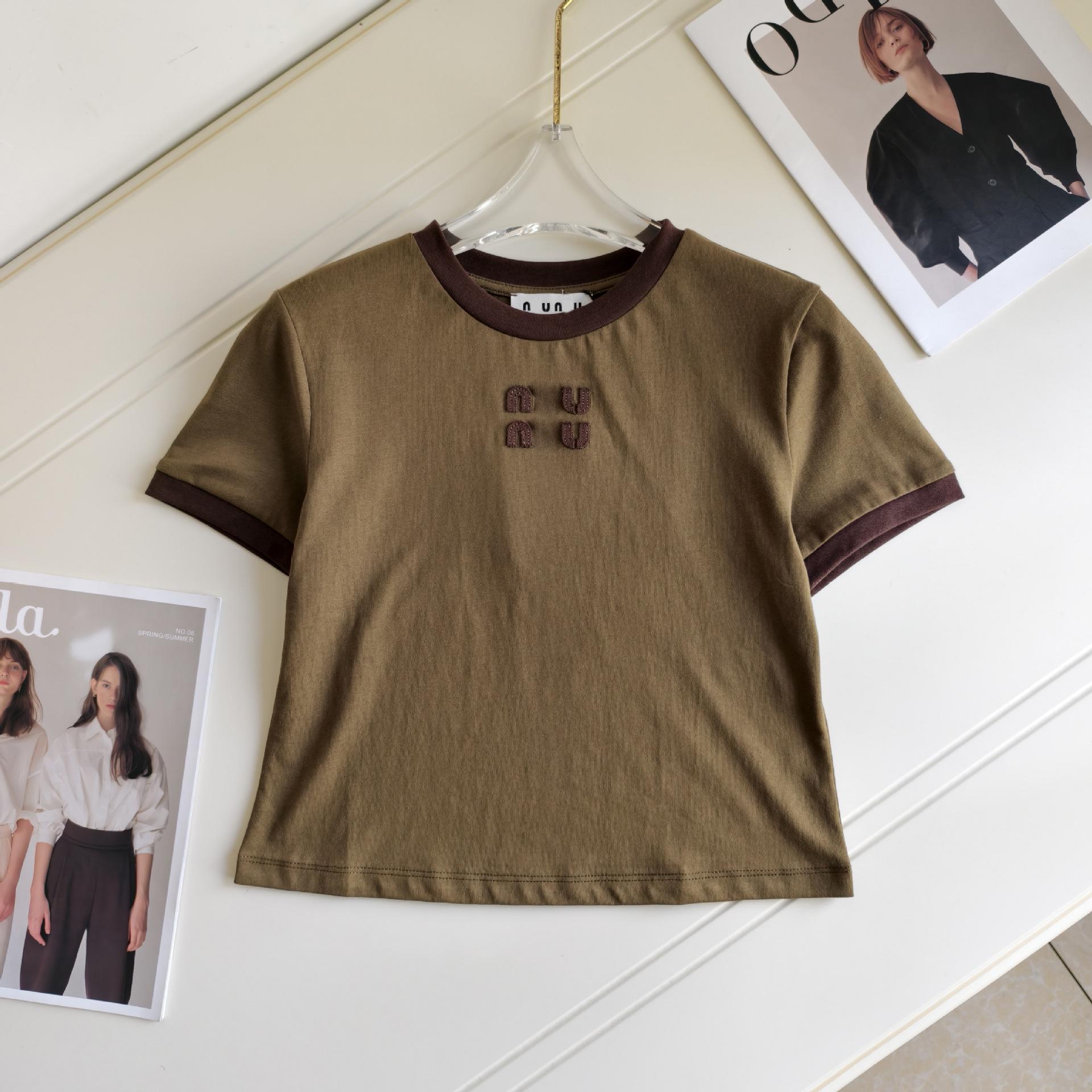 Nanyou Women s Versatile Color Block Embroidery Short Sleeve T-shirt Small армия зеленый