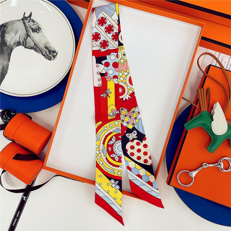 Cachecol de Seda 100% de Alta Qualidade Marca de Luxo Mulheres Faixa de Cabeça Faixa de Cabelo Foulard Gravata Lenço de Pescoço Cachecóis Skinny Acessórios