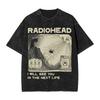 Oversized Acid-Wash Vintage Short-Sleeve T-Shirt Featuring Radiohead "I Will See You In The Next Life" Comic Graphic Print
