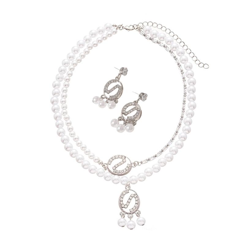 

Stylish Stackable S Letter Jewelry Set Cubic Zirconia Stones And Faux Pearls Necklace Earrings Adjustable for Daily Wear 1