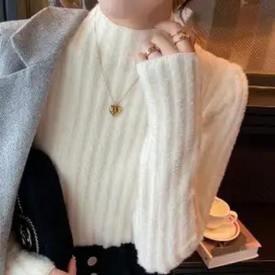 Thick Velvet All-in-one Bottoming Shirt Western Style Sweater for Women Autumn and Winter Half Turtleneck Top