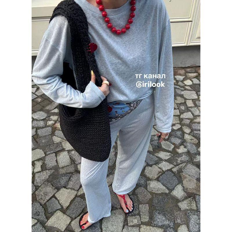 European and American New Fashion Idle Style See-through Loose Top Ankle-tied Trousers Set Top and Pants Set