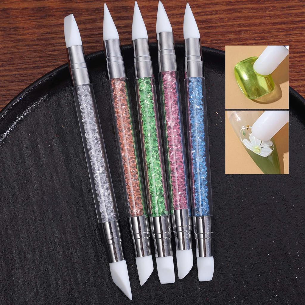Double Head Silicone Nail Art Pen Carving Flower Sculpting Pen Adjustable Glue Stick Embossing Brush Professional Manicure Tools