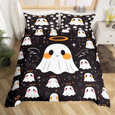 Halloween Ghost Duvet Cover Kawaii Cartoon Ghost Bedding Set Twin Queen for Boys Girl Room Decor Happy Halloween Comforter Cover