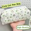 High Quality Canvas Pen Bag Large Capacity Zipper Design Pencil Case Cat Printted Patterns Stationery Bag Student Gift