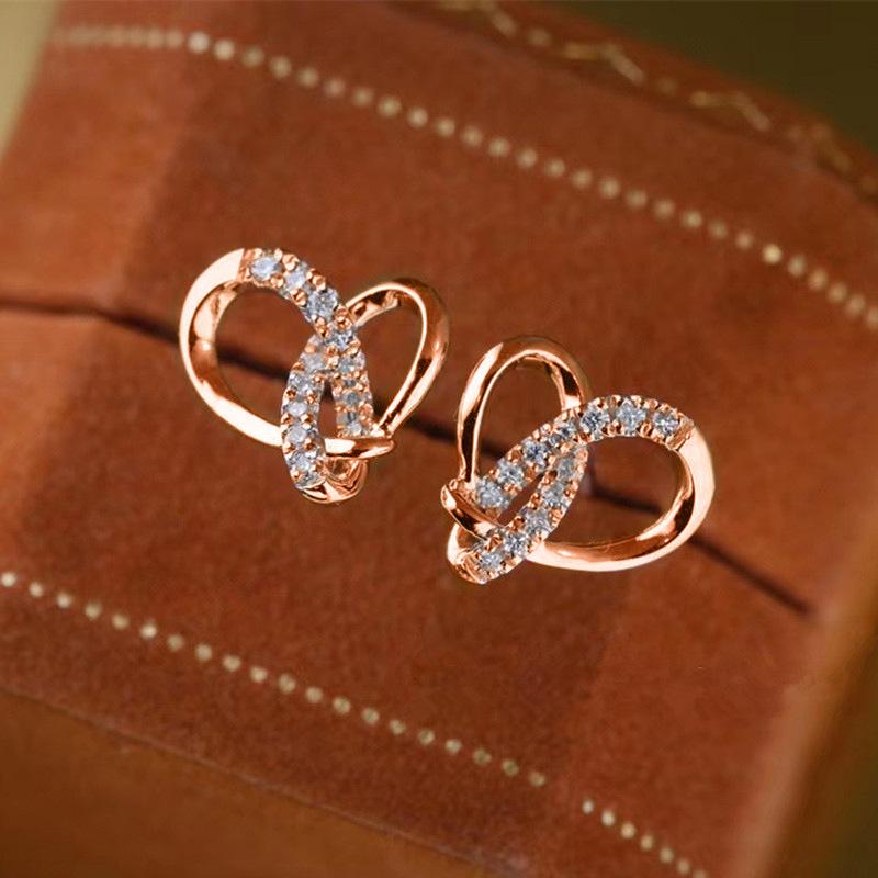 

1Pc Stylish Simple, Luxurious, High-end Earrings Wrapped in Triangular Micro-inlaid Earrings, Romantic Heart-shaped Earrings розового золота