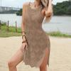 Women's Side Slit V-Neck Spaghetti Strap Textured Dress Beach Cover-Up