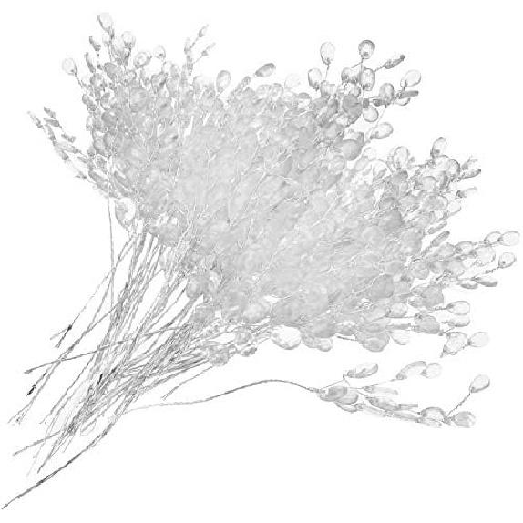 Taotenish 50pcs Artificial Flower Stem with Crystal Acrylic Beads Water Drop Diamante Flower Branches for Home Wedding Decor - White