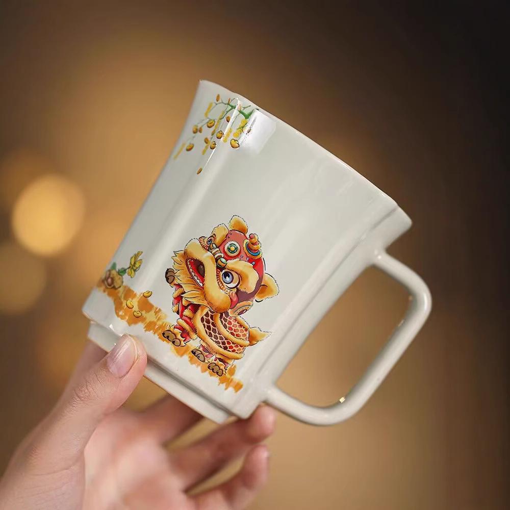Grass And Wood Gray Good Lion Occurrence Teacup Personal Household Ceramic Lion Dance Drinking Cup High-End Office Kung Fu Tea Set