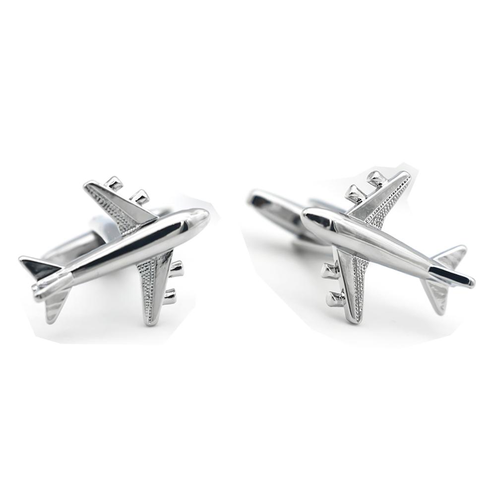 New Arrival Aircraft Cuff Links Silver Color Plane Design Quality Brass Material Men'S Cufflinks