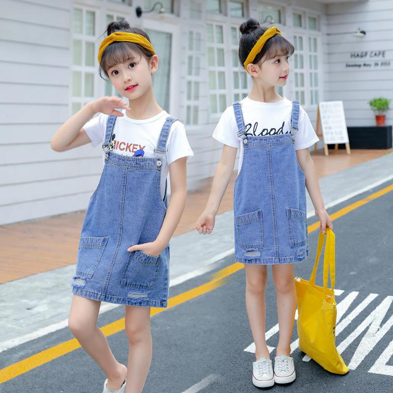 Girls Denim Overalls Dress Spring Summer New Strapless Jumpsuit Cute Casual Outfit