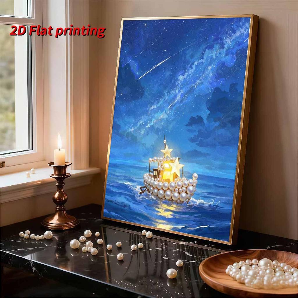 DIY Diamond Art Pearl Painting Kit for Adults,The Lonely Boat Special Shaped Pearl Art Painting Wall for Home Office Decor Handmade Gift