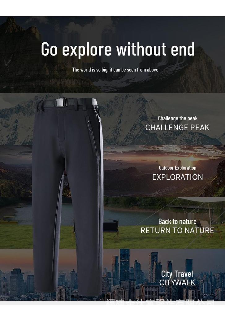 Unisex Fleece-Lined Soft Shell Pants: Warm, Waterproof, Elastic, Straight-Leg for Autumn/Winter Outdoor Hiking & Mountaineering.