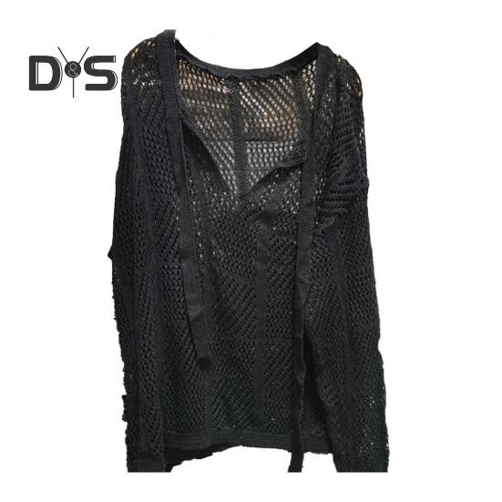 Pánský svetr podzim zima dutý elastická stahovací šňůrka dlouhý rukáv jednobarevný pletený pulovr top výstřih do V střední délka teplé pletené zboží