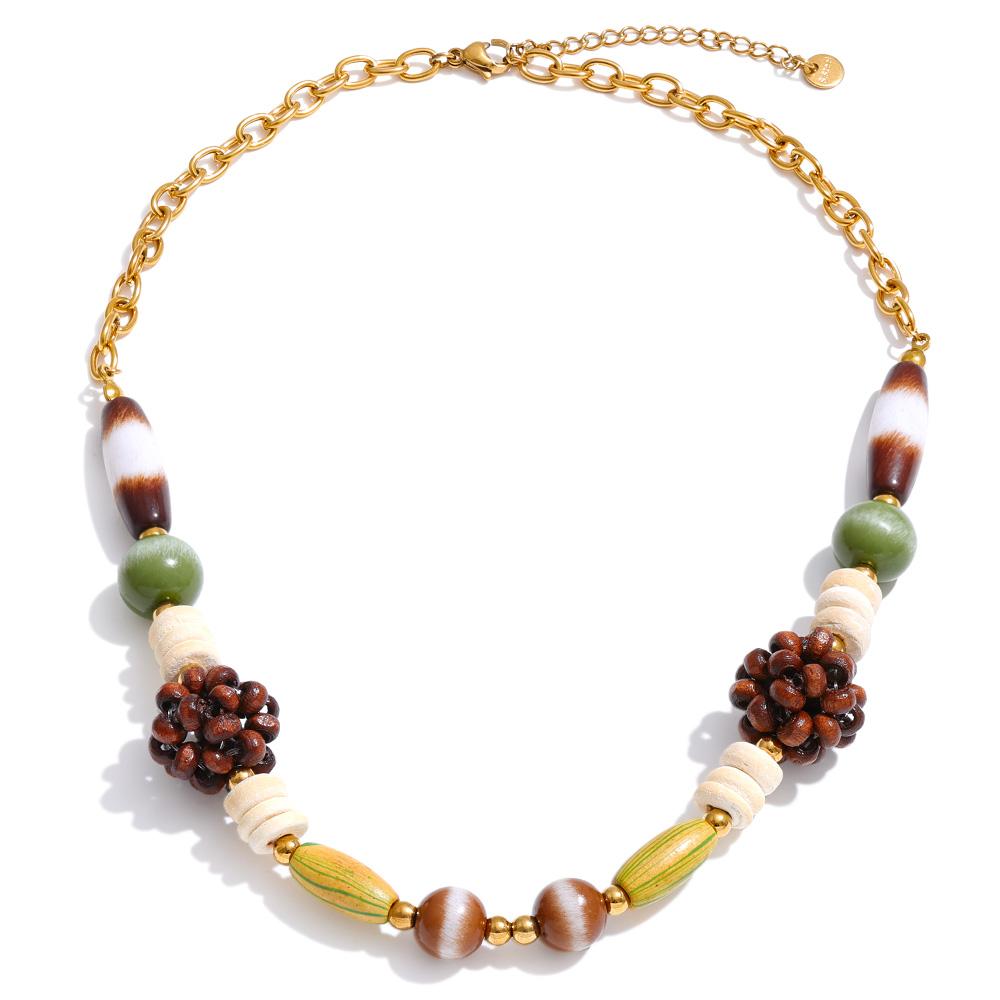 

Yhpup 2026 New Arrivals Wood Bead Chain Handmade Necklace Waterproof Stainless Steel Fashion Statement Jewelry Gift