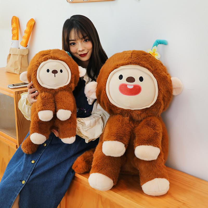 New Internet celebrity face-changing monkey plush doll cute expression little monkey doll big throw pillow child hug sleeping doll