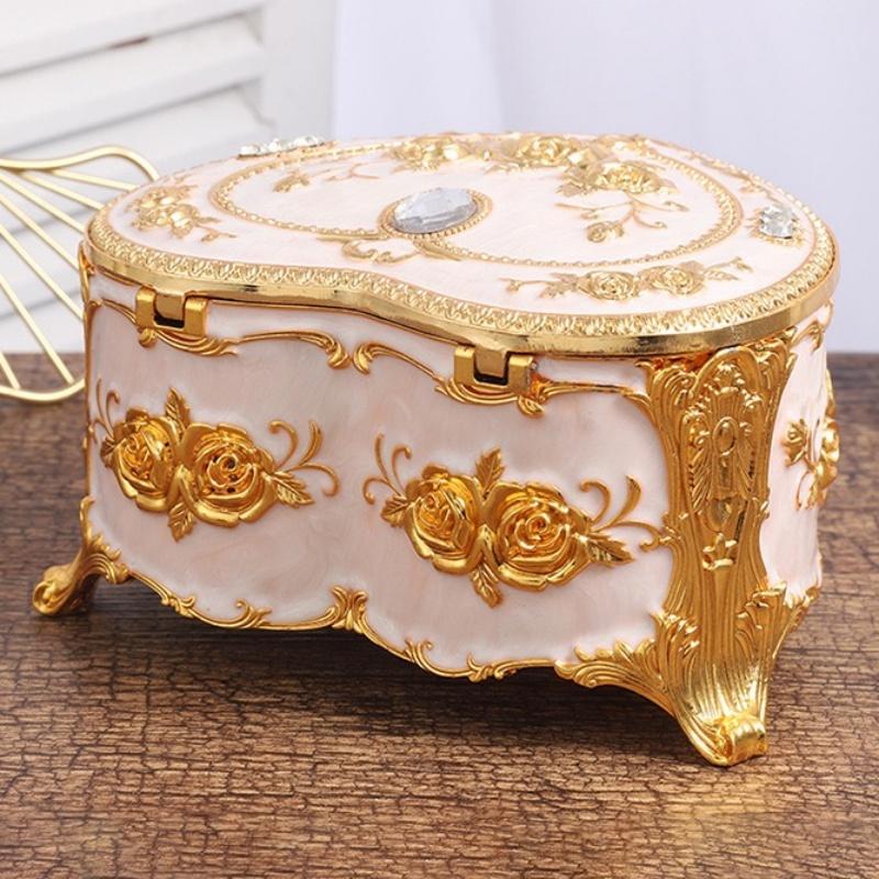 Přenosný úložný box na šperky, Organizér na náramky, Smaltovaná slitina ve tvaru embosovaného srdce, Nádobka na prsteny, Dekorace na toaletní stolek, Dárky pro pár