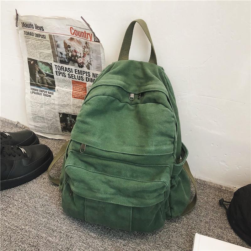 School Bag Female Ins Hong Kong Style Mori Retro Old College Student Backpack Female European and American Fashion Washed Canvas Backpack