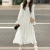 ZANZEA Women Casual V-Neck Solid Color Loose Long Sleeve Dress