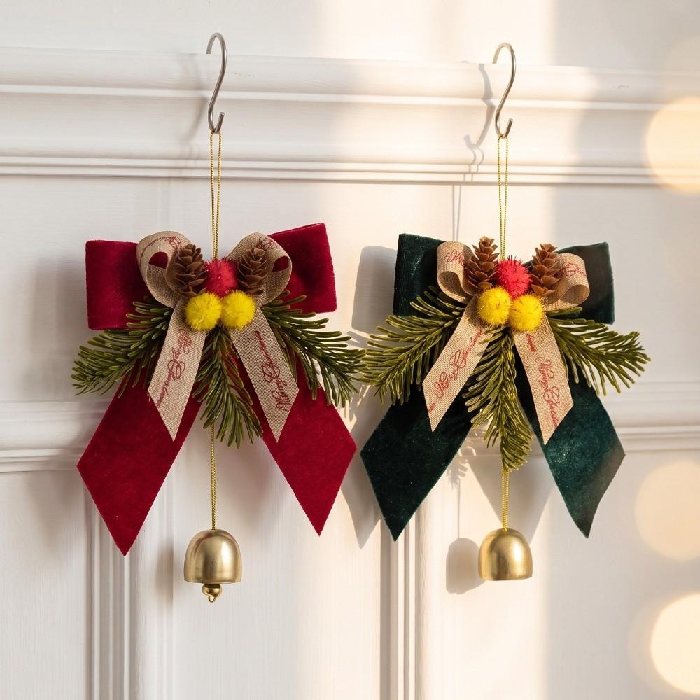 PVC Pine Needle Pinecone Christmas Tree Decor Bow with Bell Xmas Ornaments Christmas Tree